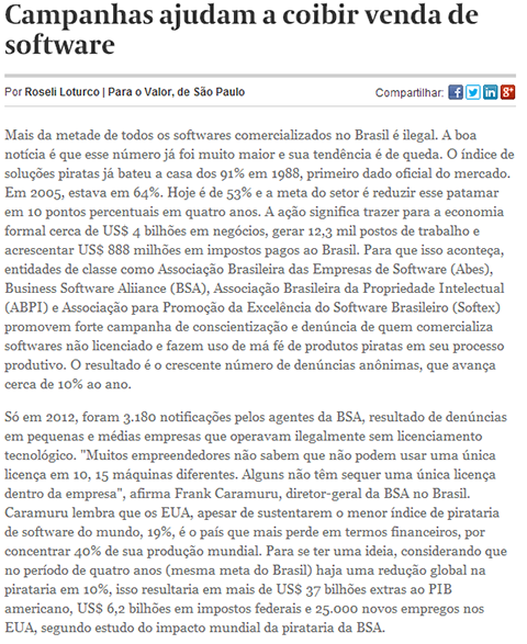 Campanhas ajudam a coibir a venda de software