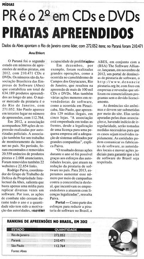 PR é o 2º em CDs e DVDs Piratas Apreendidos