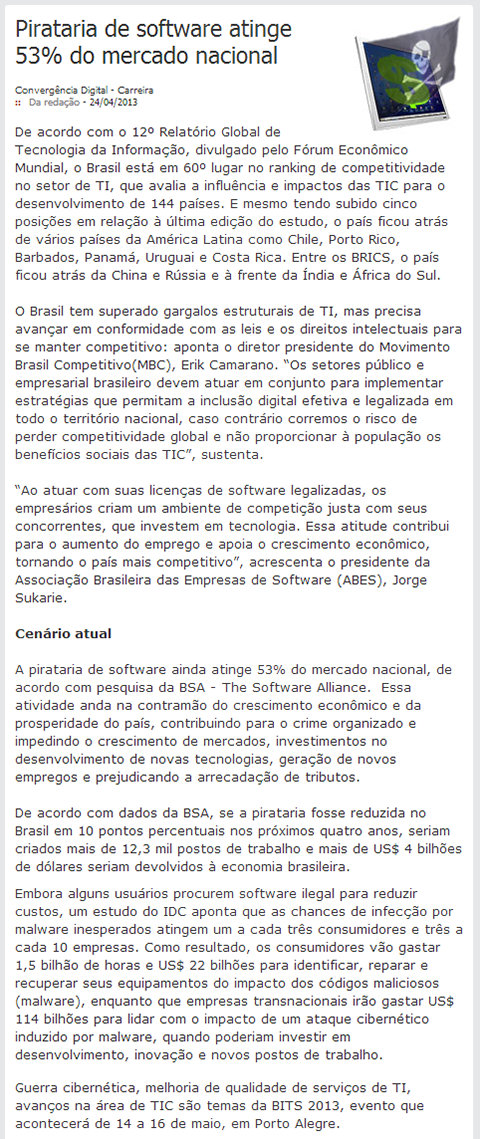 Pirataria de software ating 53% do mercado nacional