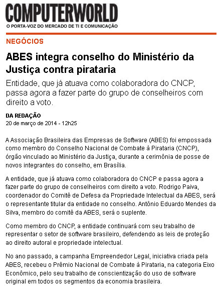 Abes integra conselho do Ministério da Justiça contra pirataria