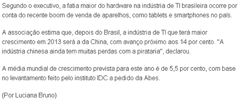 Brasil deve liderar expansão de investimento em TI em 2013