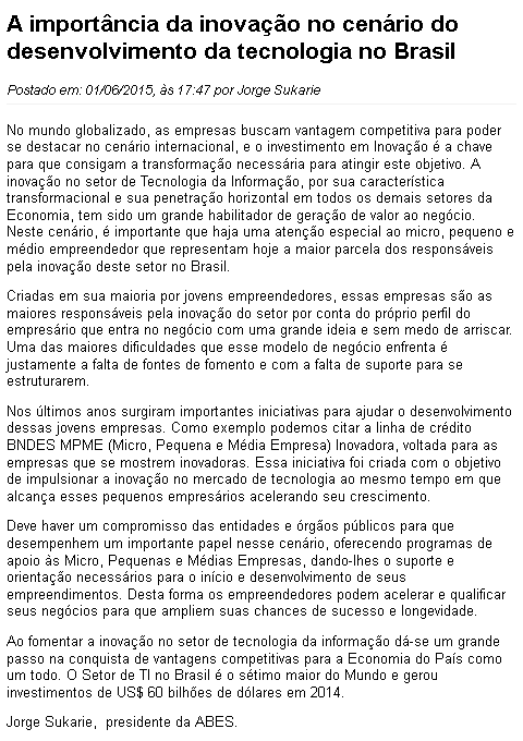 A importância da inovação no cenário do desenvolvimento da tecnologia no Brasil