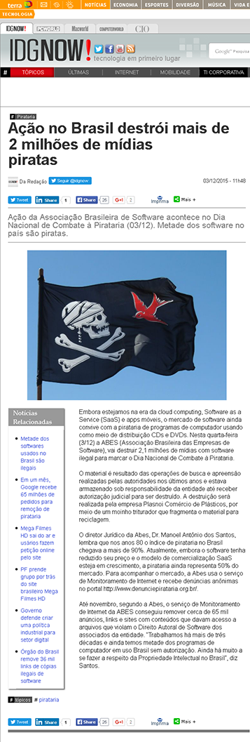 Ação no Brasil destrói mais de 2 milhões de mídias piratas