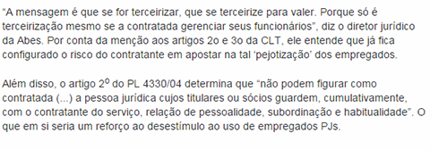 Para Abes, lei não busca formalizar PJs, mas permitir terceirização sem vínculos 