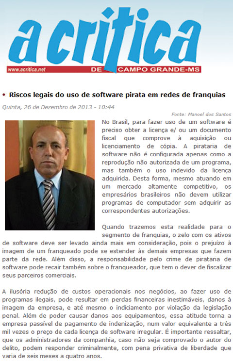 Clipping: Riscos legais do uso de software pirata em redes de franquias
