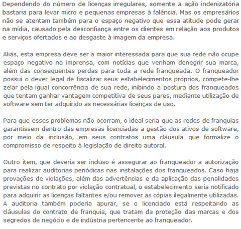 Clipping: Riscos legais do uso de software pirata em redes de franquias